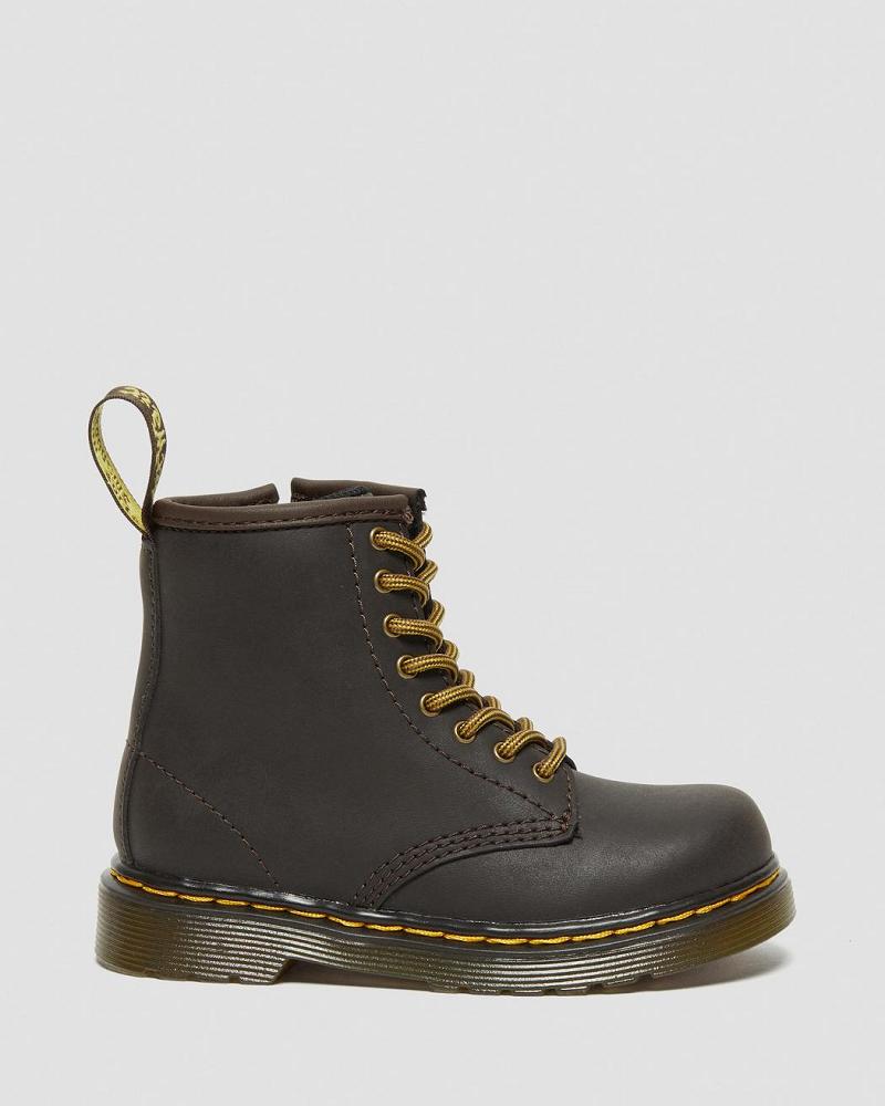 Dr Martens Toddler 1460 Wildhorse Leren Veterlaarzen Kinderen Donkerbruin | NL 119BEX